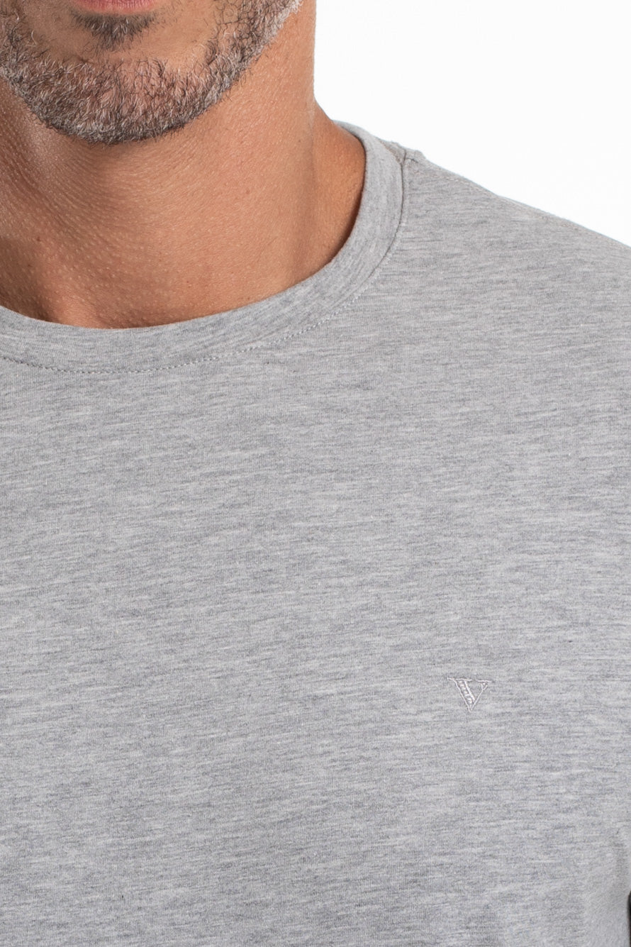 Camiseta Gola Careca Manga Curta Strech Lisa - Cinza Mescla