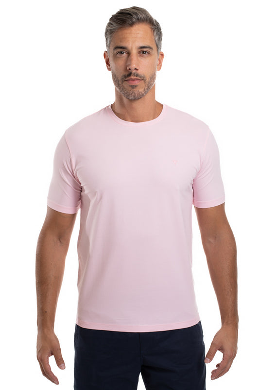 Camiseta Gola Careca Manga Curta Strech Lisa - Rosa Claro