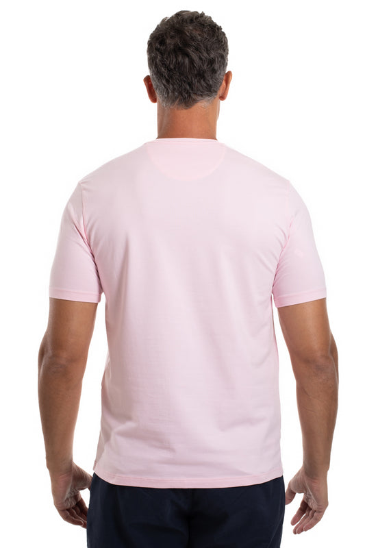 Camiseta Gola Careca Manga Curta Strech Lisa - Rosa Claro