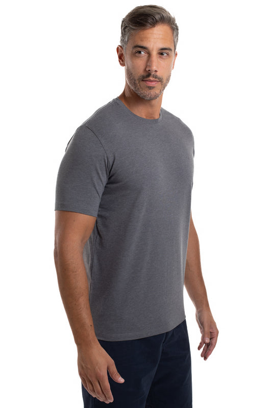 Camiseta Gola Careca Manga Curta Strech Lisa - Chumbo