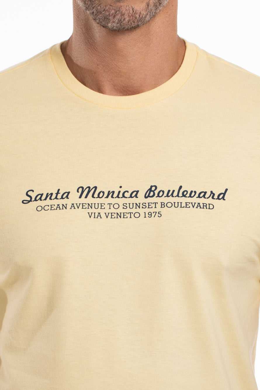 Camiseta Gola Careca Santa Monica Boulevard - Amarelo