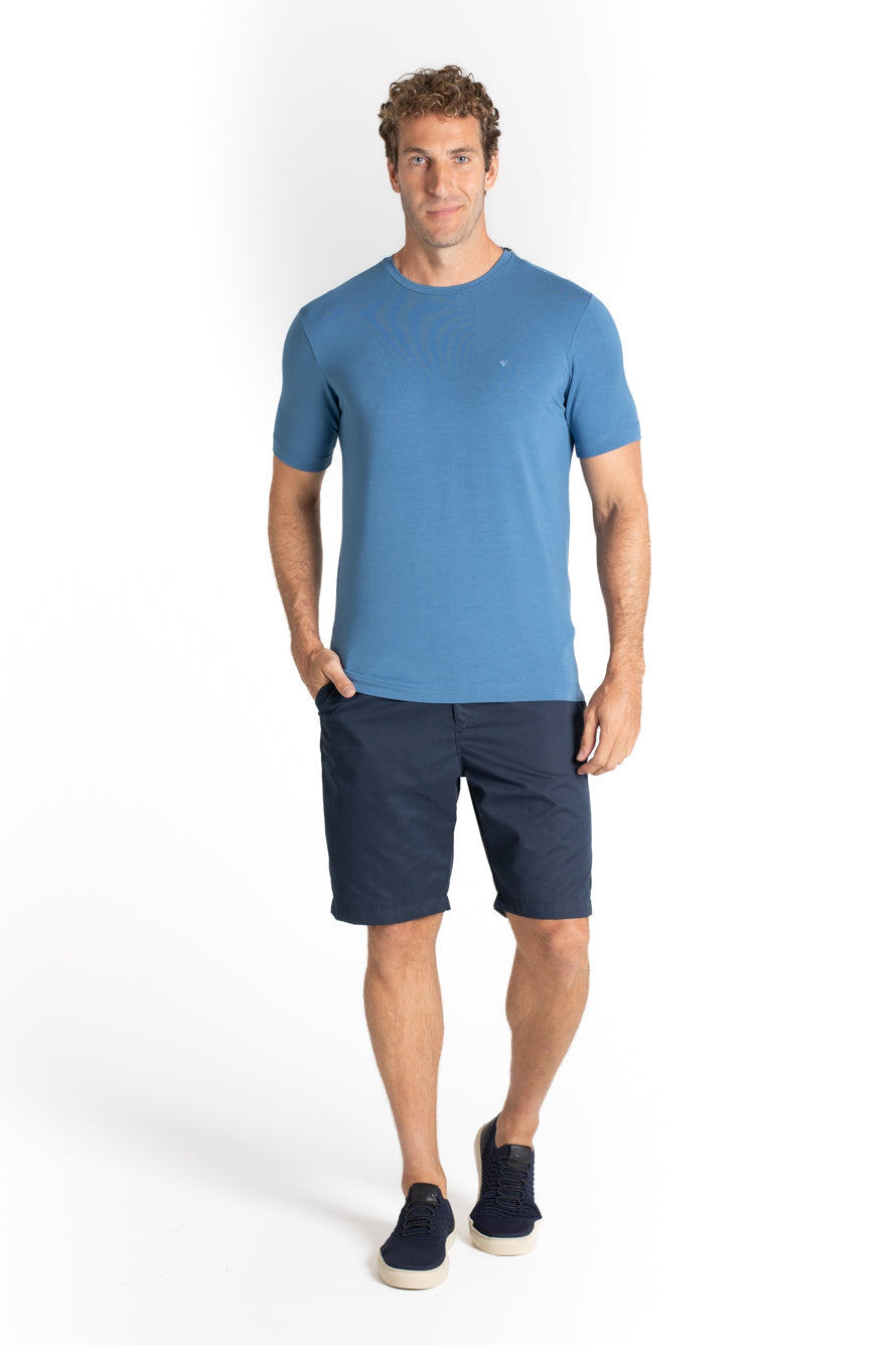 Camiseta Pima Careca Lisa - Azul Medio