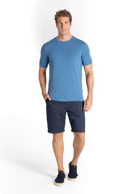 Camiseta Pima Careca Lisa - Azul Medio