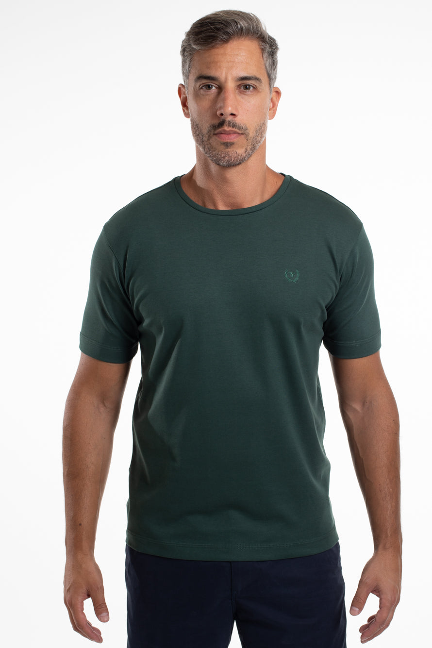 Camiseta Gola Careca Algodão Pima Bordada - Verde