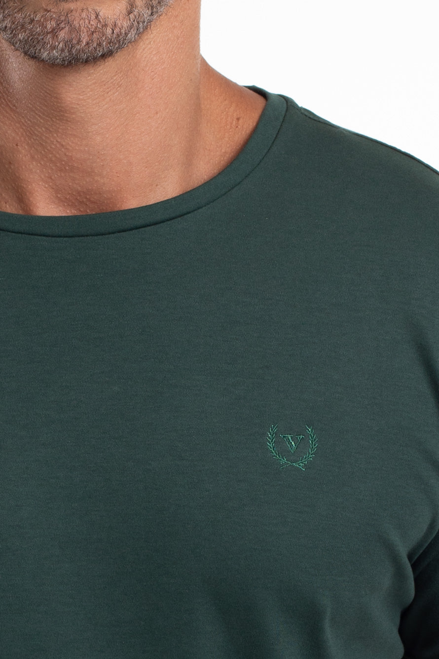 Camiseta Gola Careca Algodão Pima Bordada - Verde