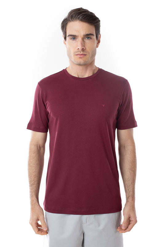 Camisa Manga Curta Gola Careca Lisa New Cotton - Vinho