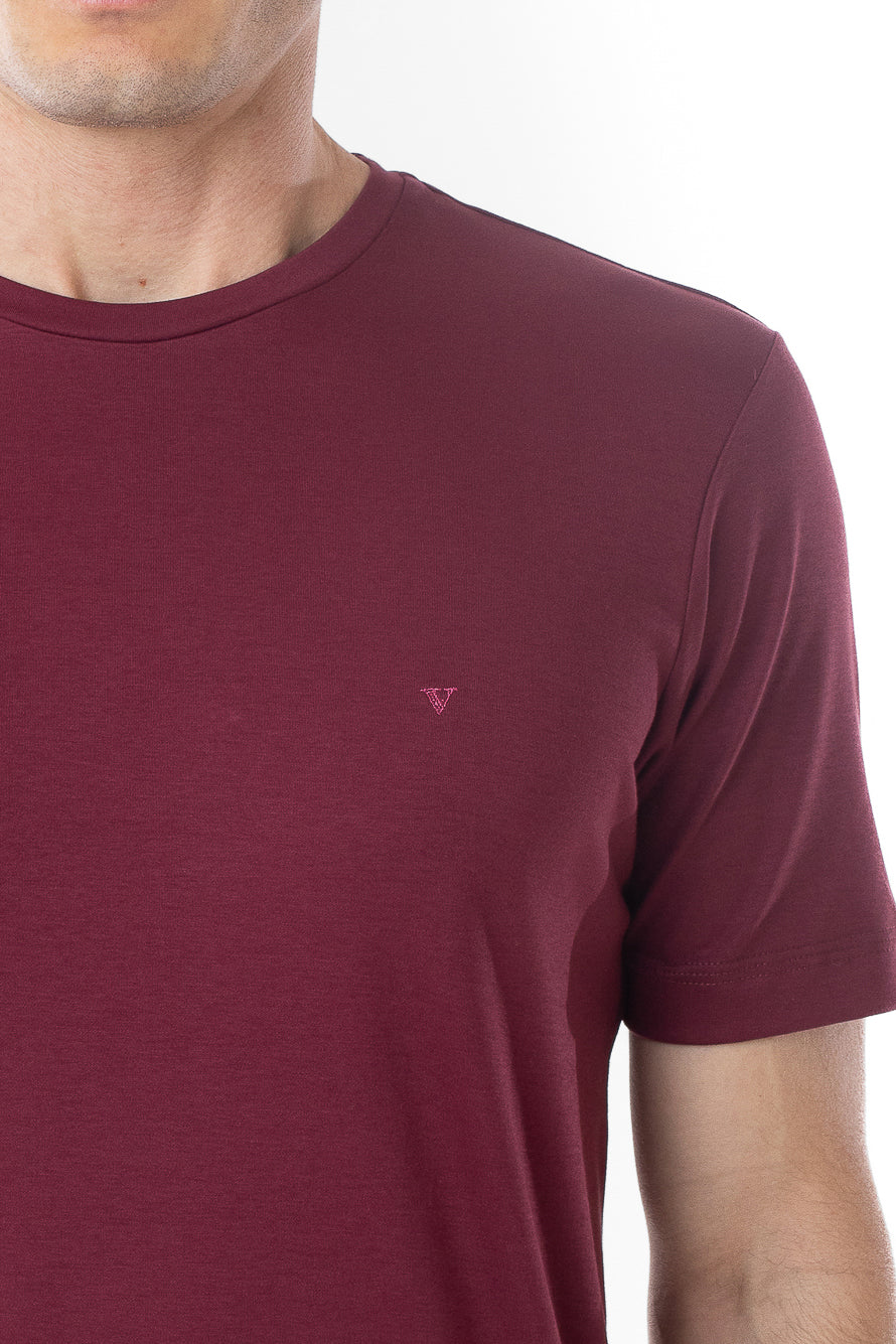 Camisa Manga Curta Gola Careca Lisa New Cotton - Vinho