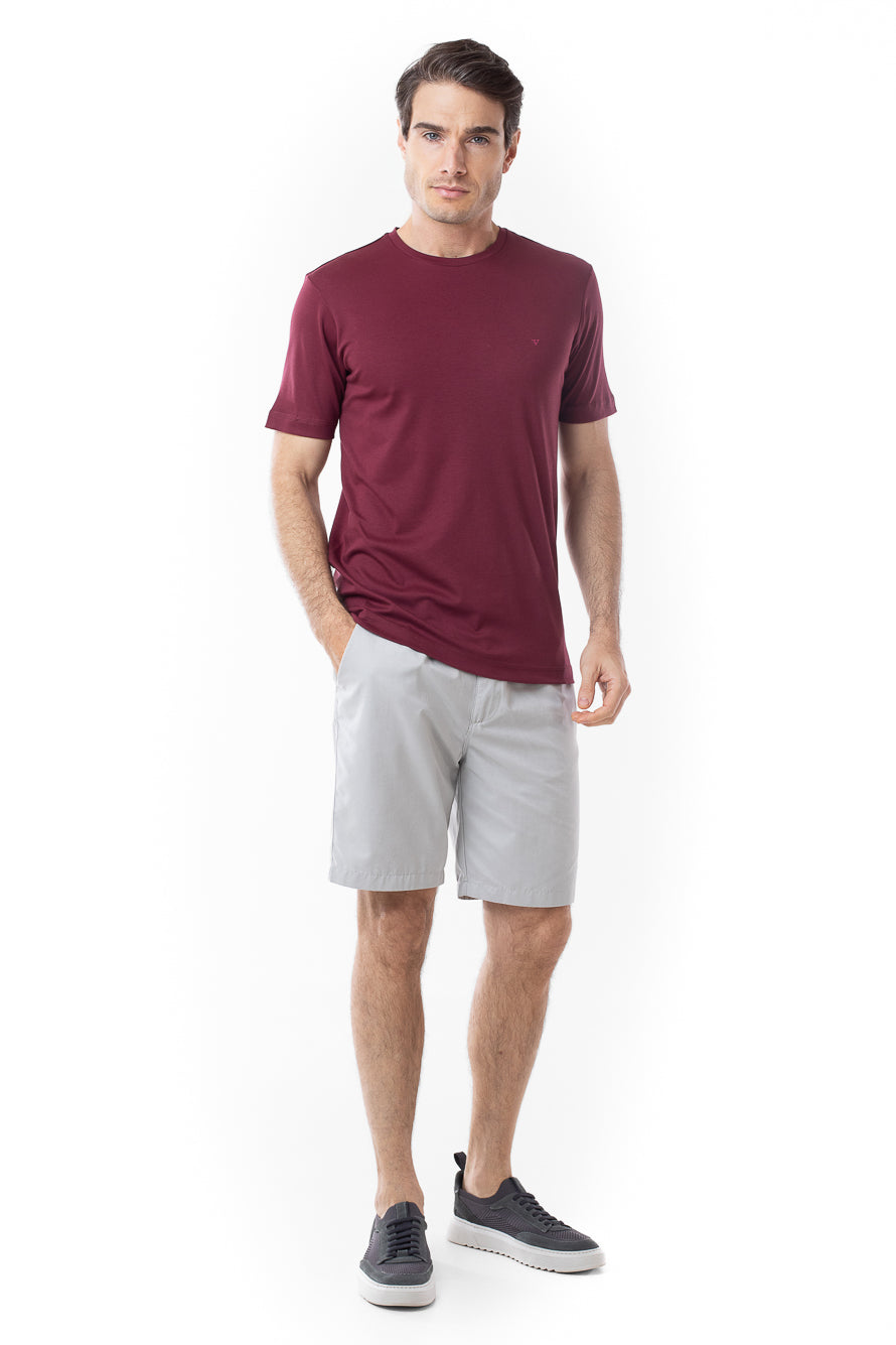 Camisa Manga Curta Gola Careca Lisa New Cotton - Vinho