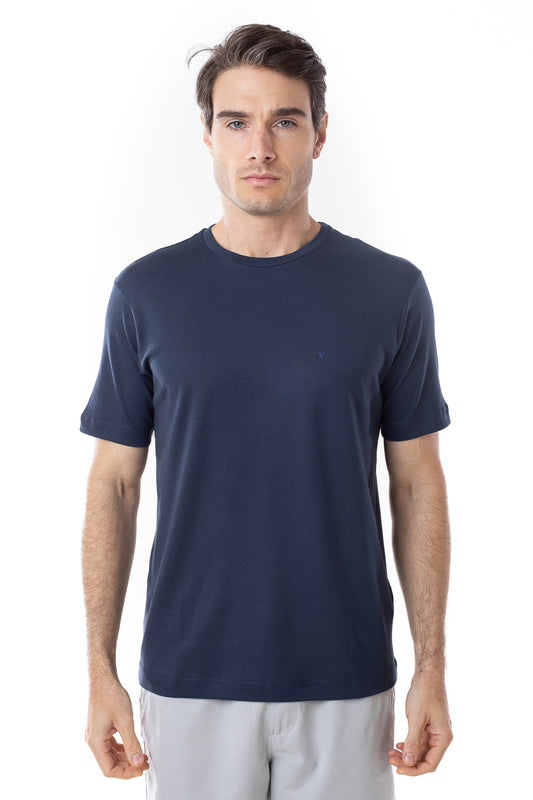 Camisa Manga Curta Gola Careca Lisa New Cotton - Marinho