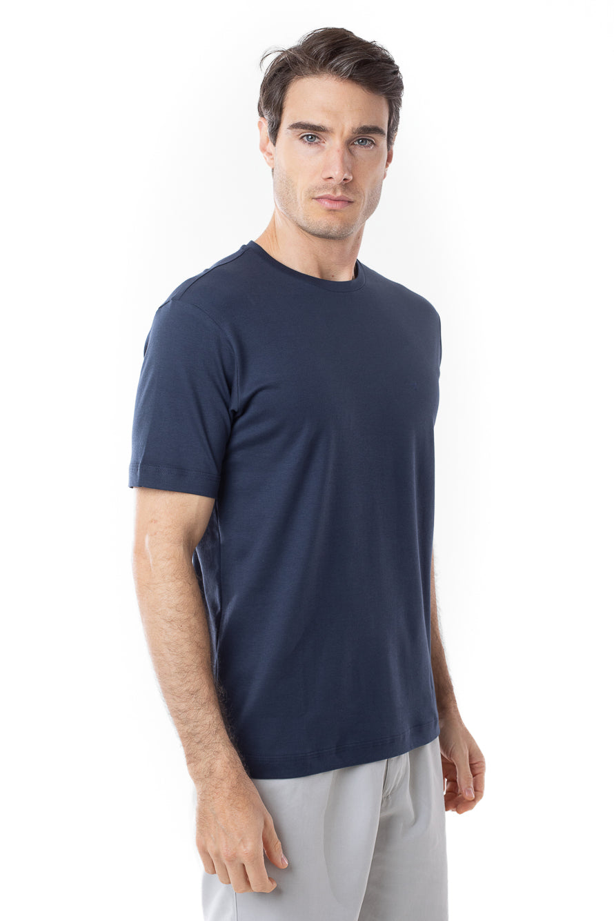 Camisa Manga Curta Gola Careca Lisa New Cotton - Marinho