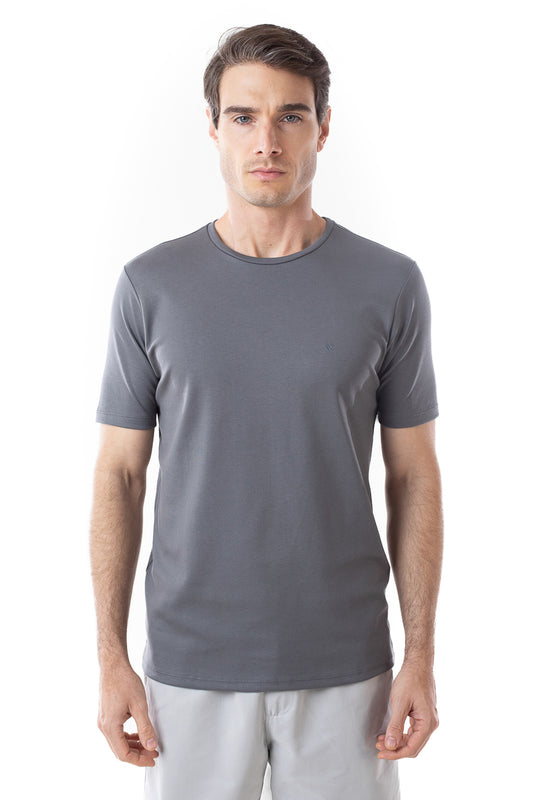 Camisa Manga Curta Gola Careca Lisa New Cotton  - Cinza Escuro