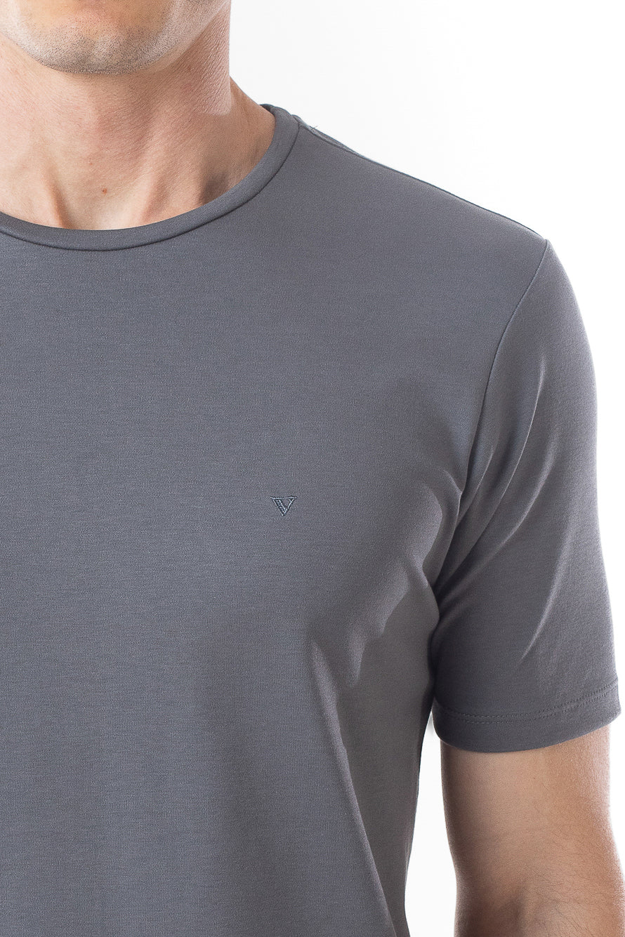Camisa Manga Curta Gola Careca Lisa New Cotton  - Cinza Escuro