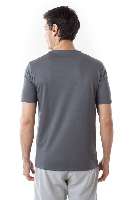 Camisa Manga Curta Gola Careca Lisa New Cotton  - Cinza Escuro