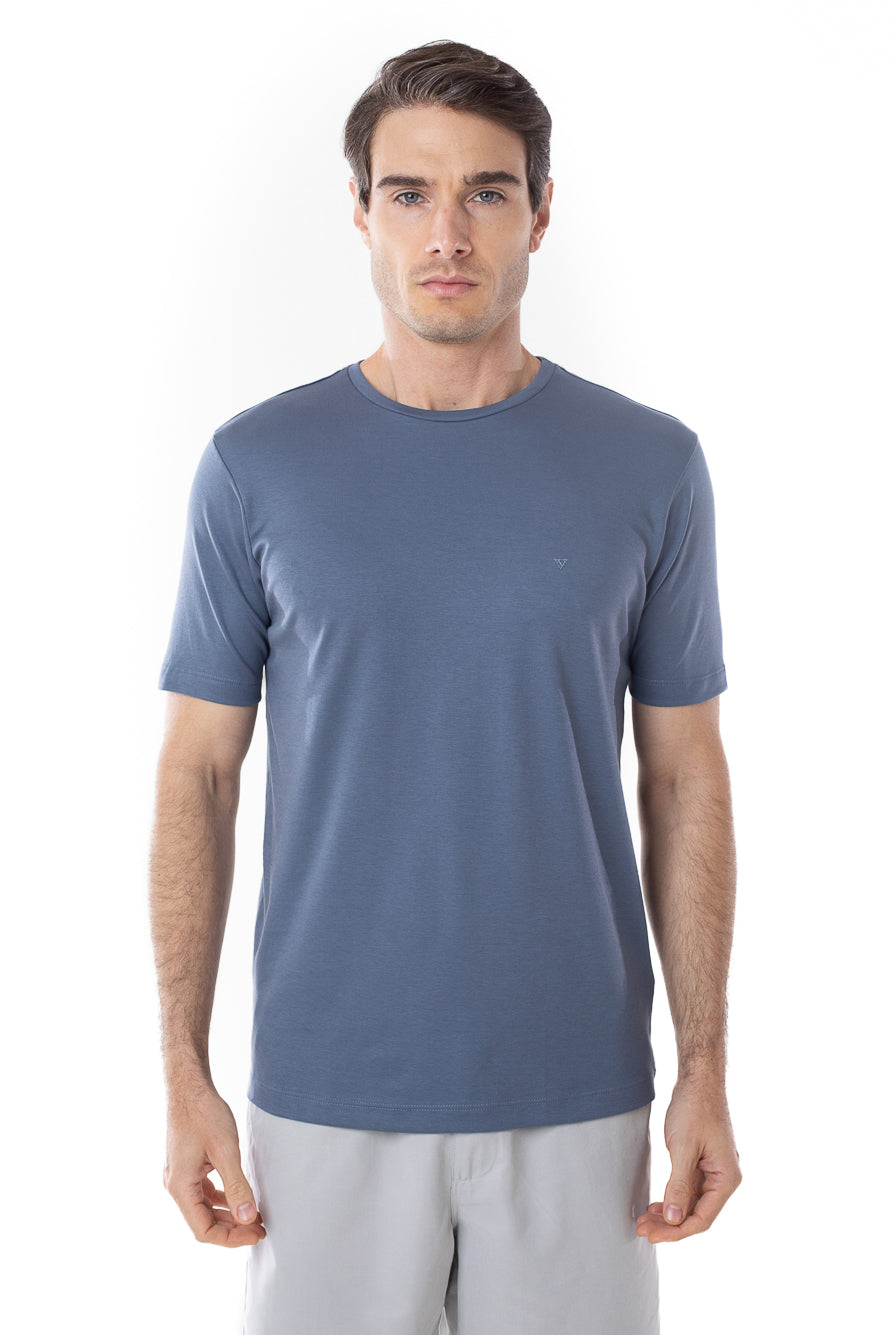 Camisa Manga Curta Gola Careca Lisa New Cotton  - Indigo