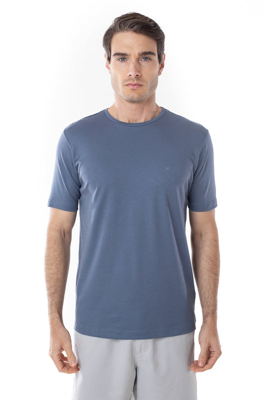Camisa Manga Curta Gola Careca Lisa New Cotton  - Indigo