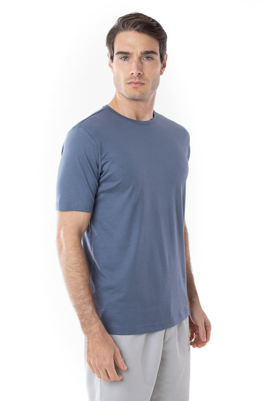 Camisa Manga Curta Gola Careca Lisa New Cotton  - Indigo