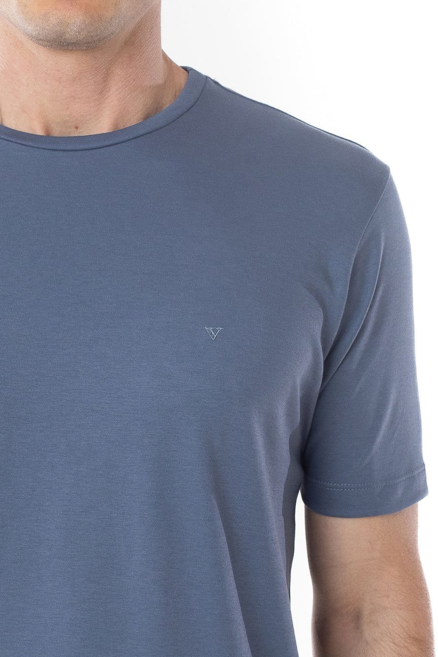 Camisa Manga Curta Gola Careca Lisa New Cotton  - Indigo