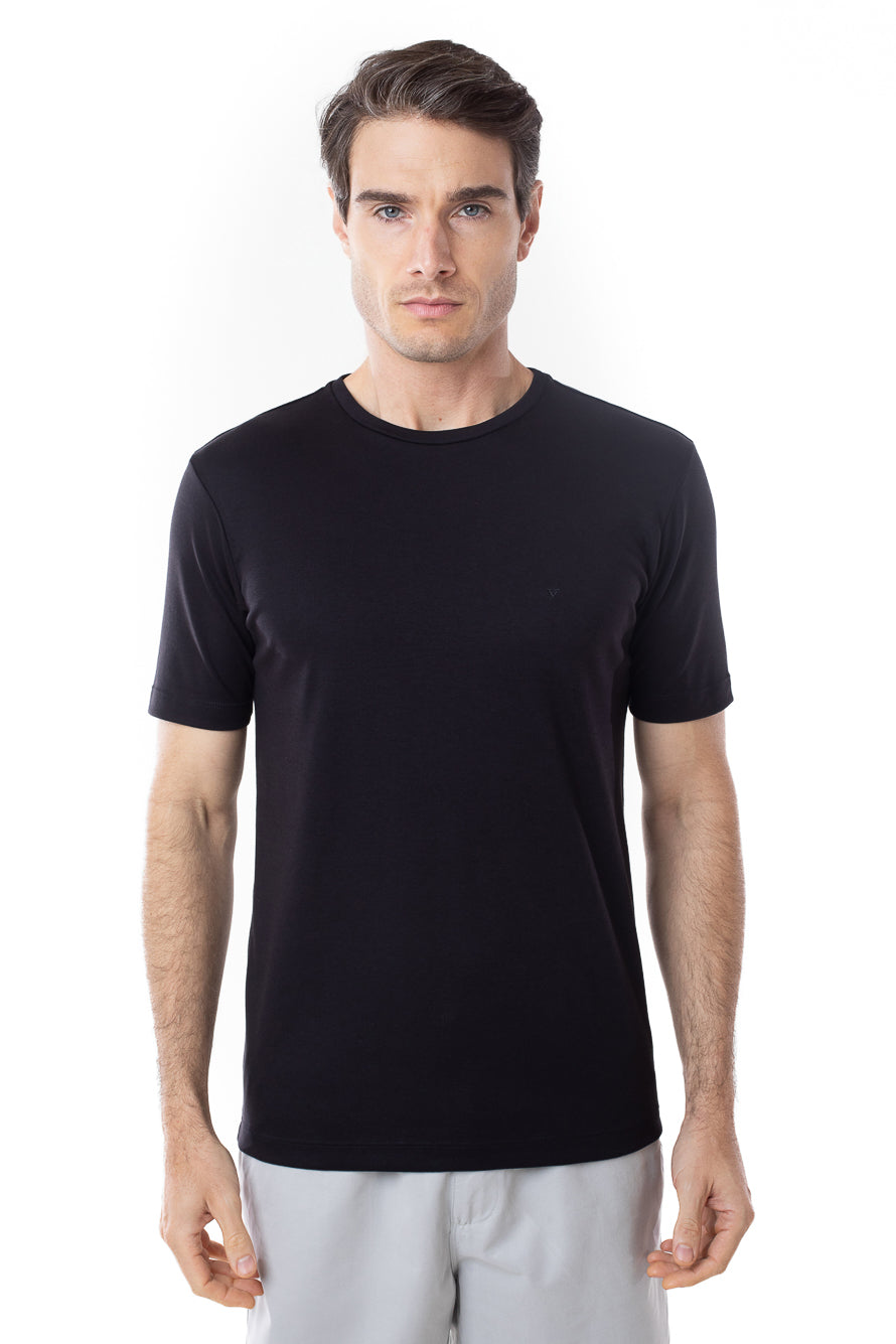 Camisa Manga Curta Gola Careca Lisa New Cotton - Preto