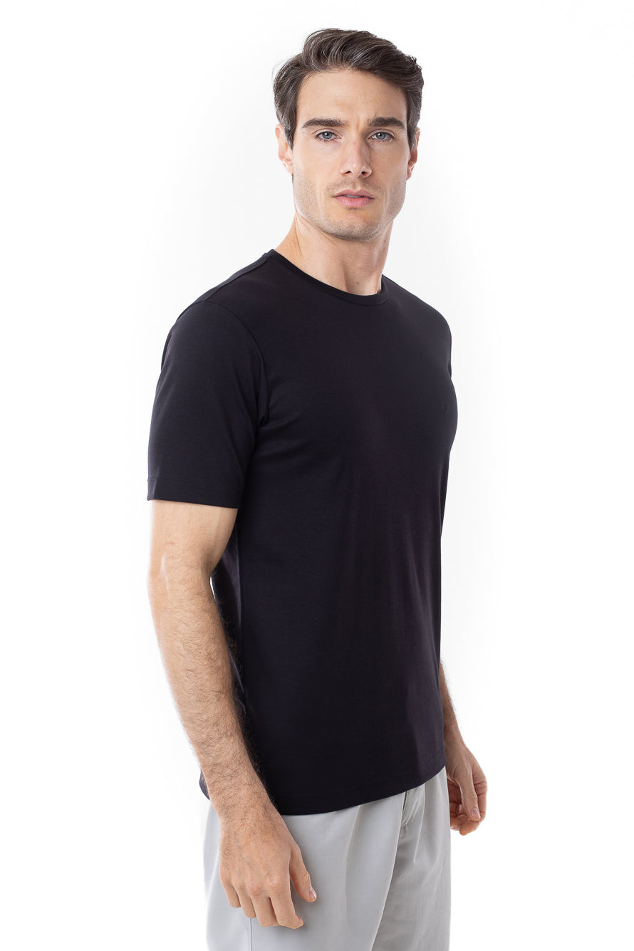 Camisa Manga Curta Gola Careca Lisa New Cotton - Preto