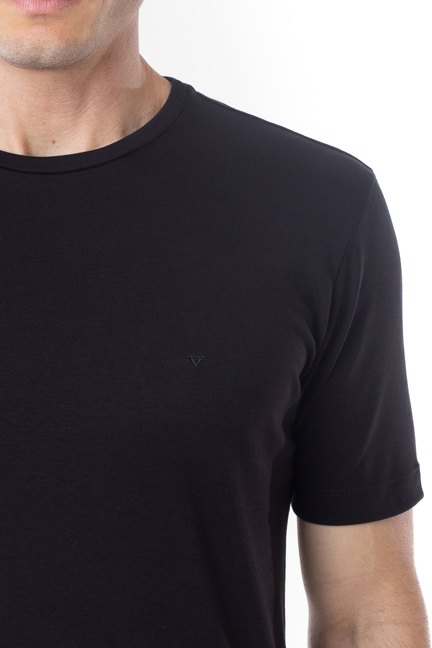 Camisa Manga Curta Gola Careca Lisa New Cotton - Preto