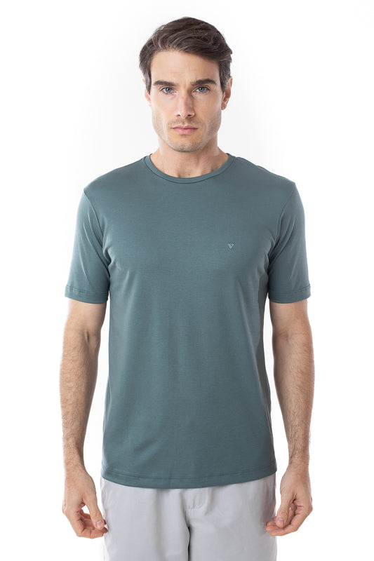 Camisa Manga Curta Gola Careca Lisa New Cotton - Verde Água