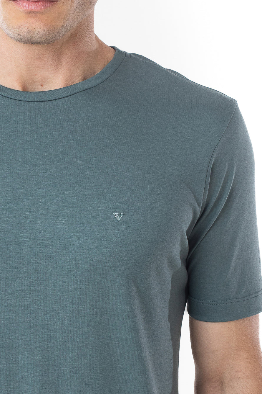 Camisa Manga Curta Gola Careca Lisa New Cotton - Verde Água