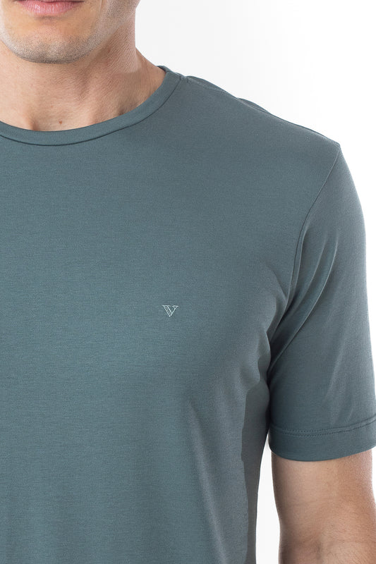 Camisa Manga Curta Gola Careca Lisa New Cotton - Verde Água