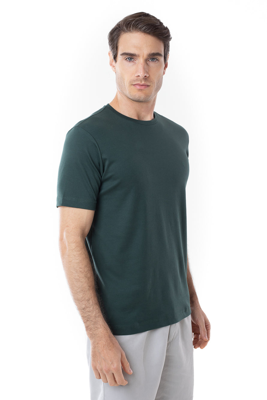 Camisa Manga Curta Gola Careca Lisa New Cotton  - Verde Bandeira