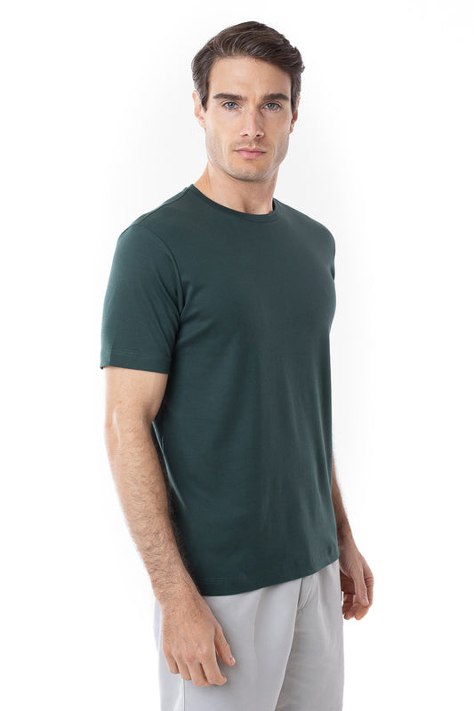 Camisa Manga Curta Gola Careca Lisa New Cotton  - Verde Bandeira