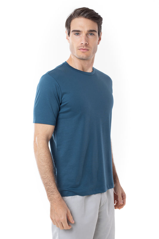 Camisa Manga Curta Gola Careca Lisa New Cotton - Azul Escuro
