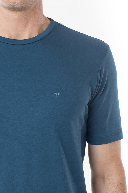 Camisa Manga Curta Gola Careca Lisa New Cotton - Azul Escuro