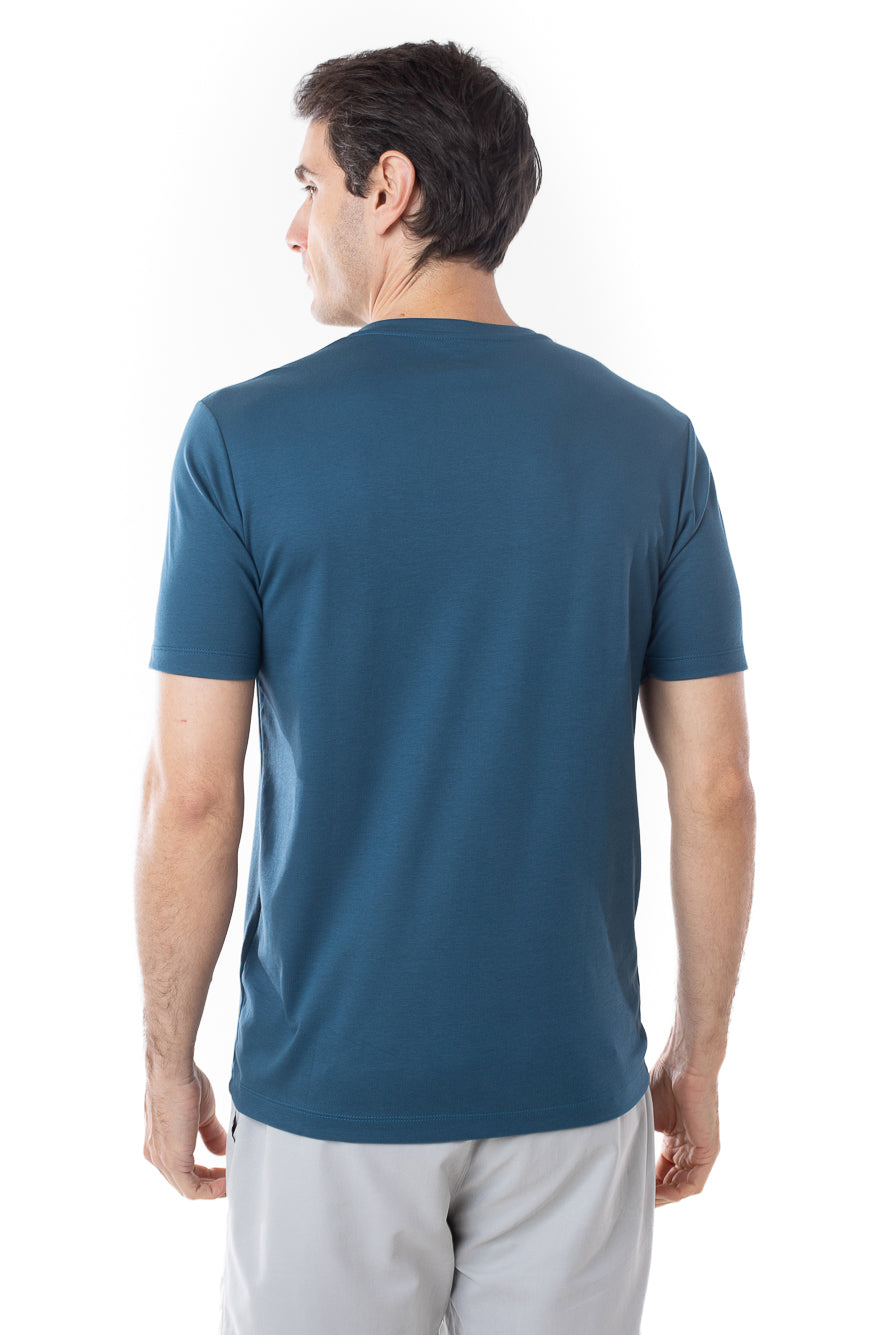 Camisa Manga Curta Gola Careca Lisa New Cotton - Azul Escuro