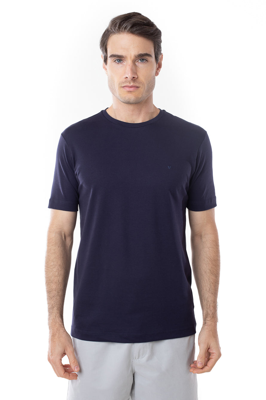 Camisa Manga Curta Gola Careca Lisa New Cotton - Marinho Dark