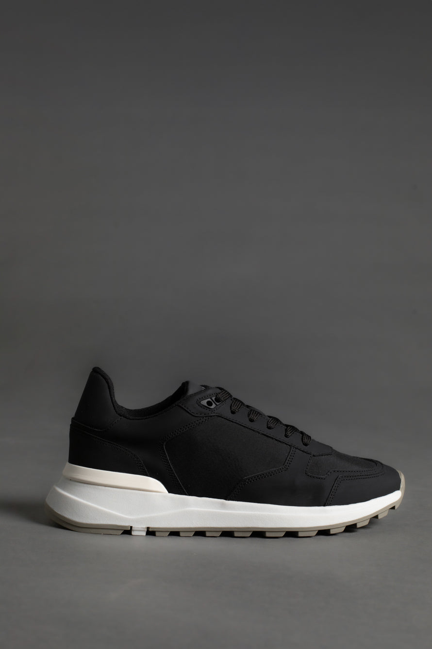 Tênis Couro Recortes Nylon - Preto