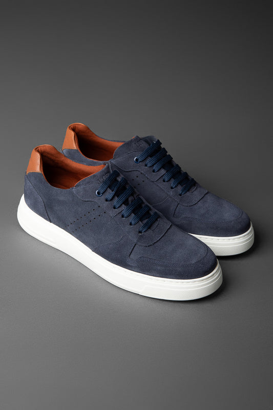 Tênis Couro De Amarrar Camurça - Marinho Noite