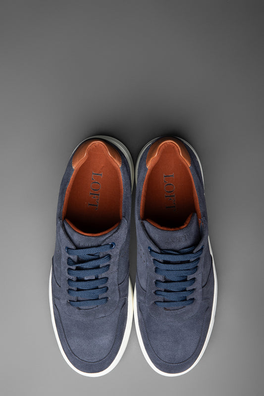 Tênis Couro De Amarrar Camurça - Marinho Noite