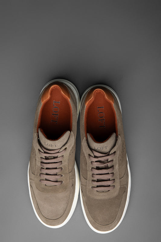 Tênis Couro De Amarrar Camurça - Castanho