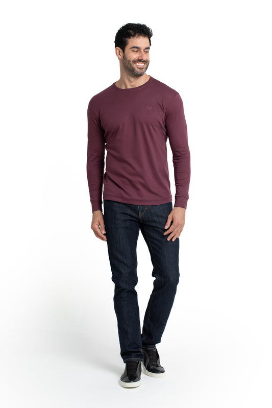 Camiseta Manga Longa Malha Algodão - Bordo