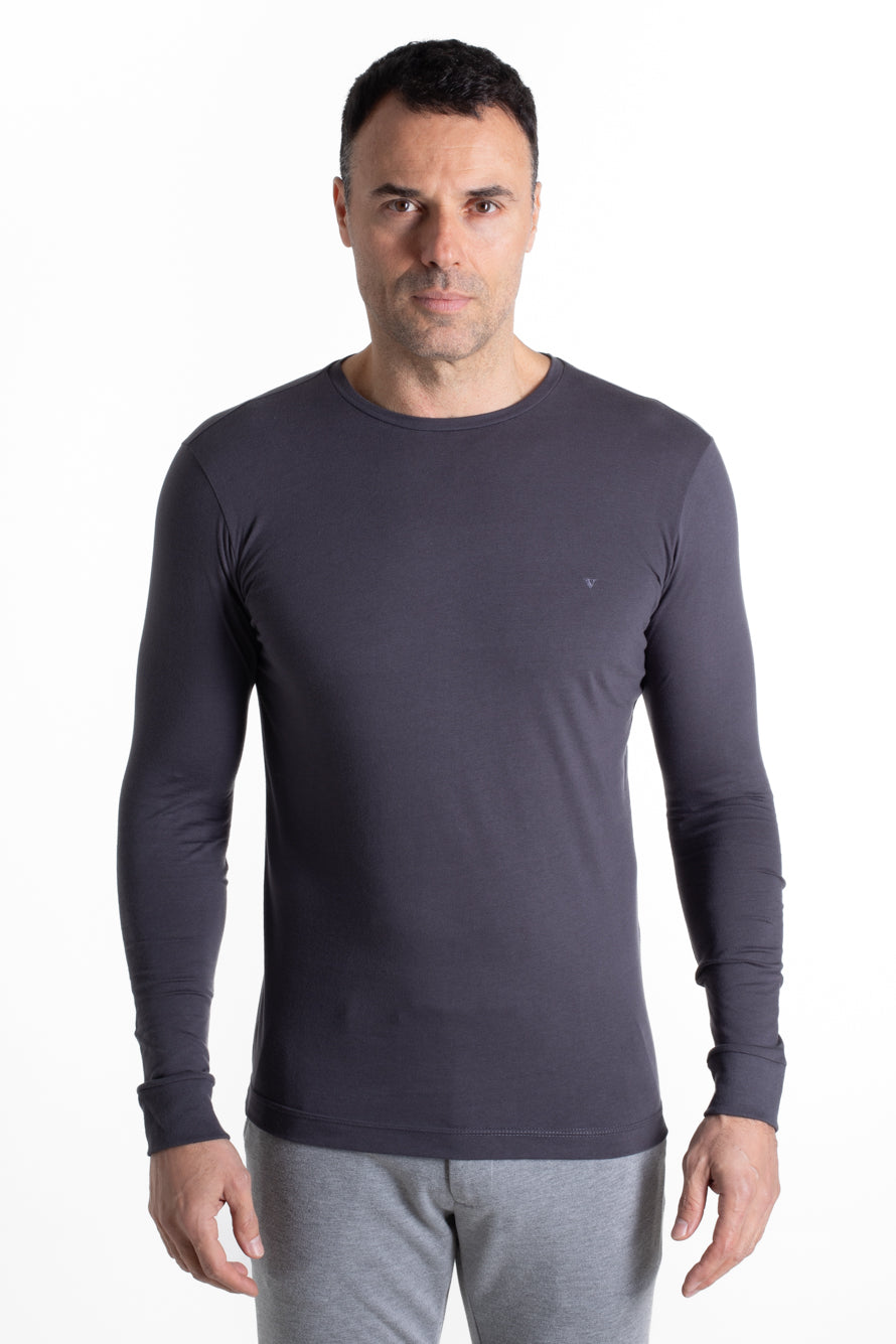 Camiseta Manga Longa 100% Algodão - Cinza Medio