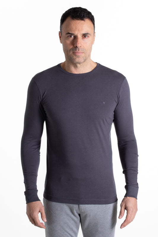 Camiseta Manga Longa 100% Algodão - Cinza Medio