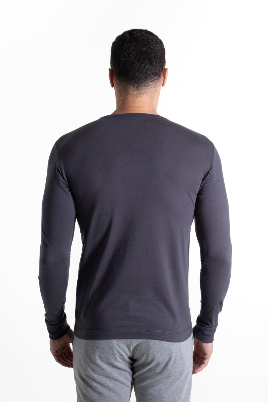 Camiseta Manga Longa 100% Algodão - Cinza Medio