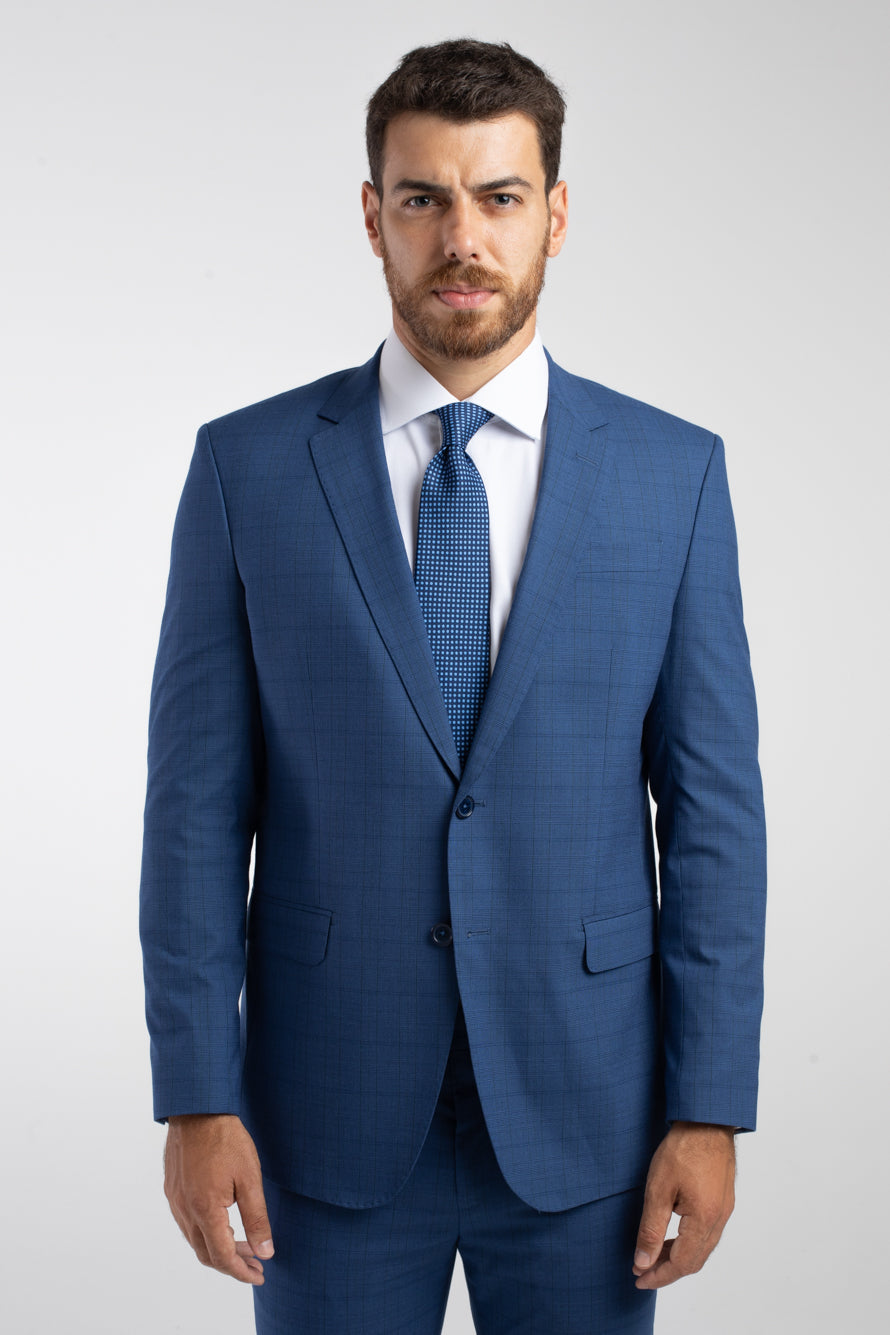 Terno 2 Botões Slim Liverpool Xadrez - Azul.
