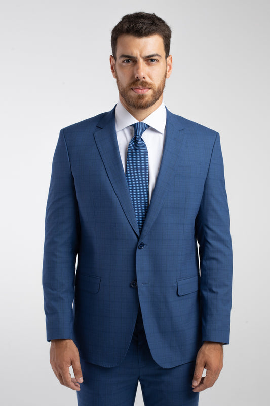 Terno 2 Botões Slim Liverpool Xadrez - Azul.