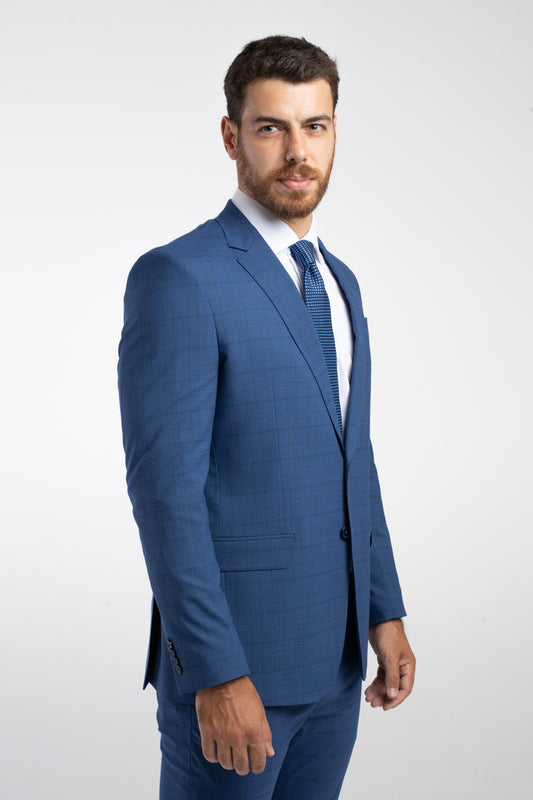 Terno 2 Botões Slim Liverpool Xadrez - Azul.