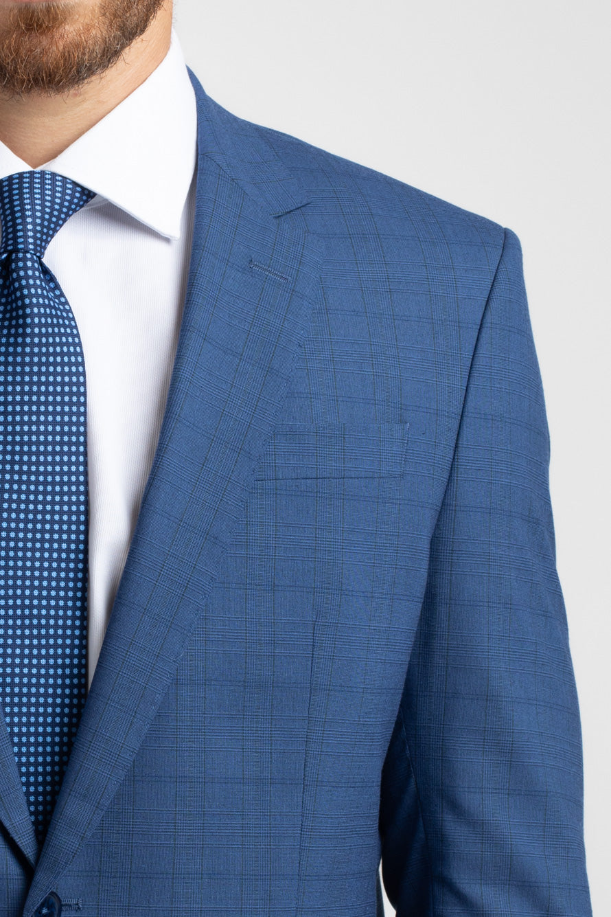 Terno 2 Botões Slim Liverpool Xadrez - Azul.