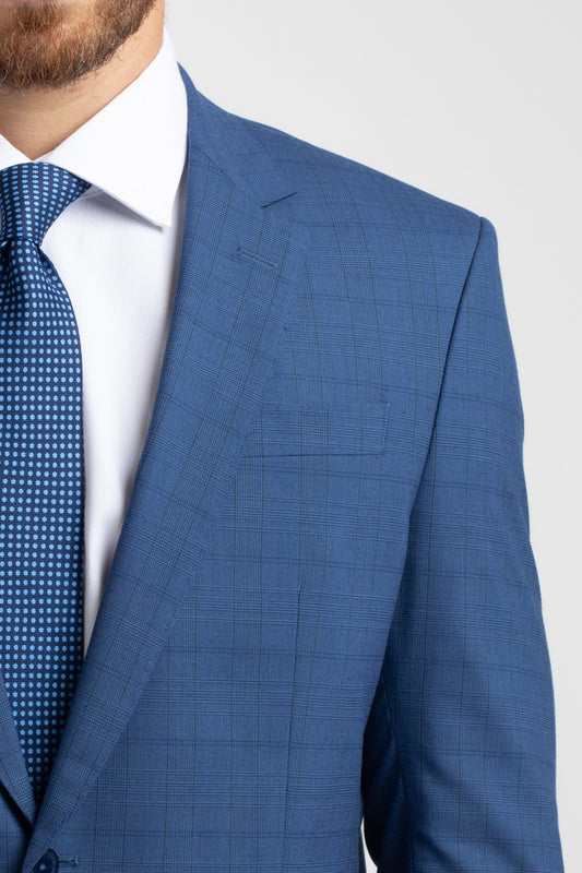Terno 2 Botões Slim Liverpool Xadrez - Azul.