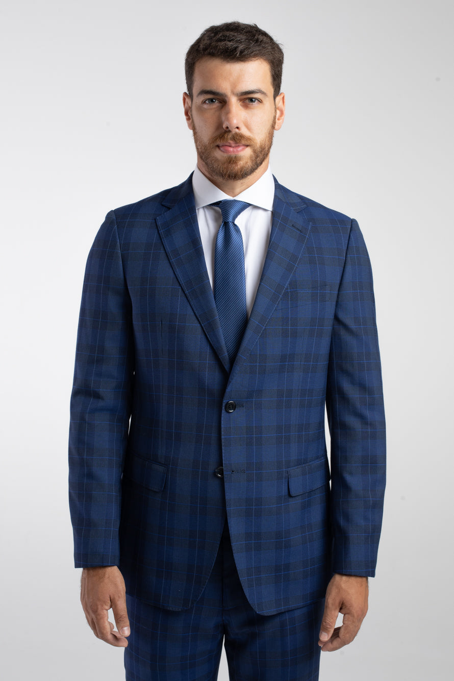 Terno Slim Xadrez - Azul Escuro