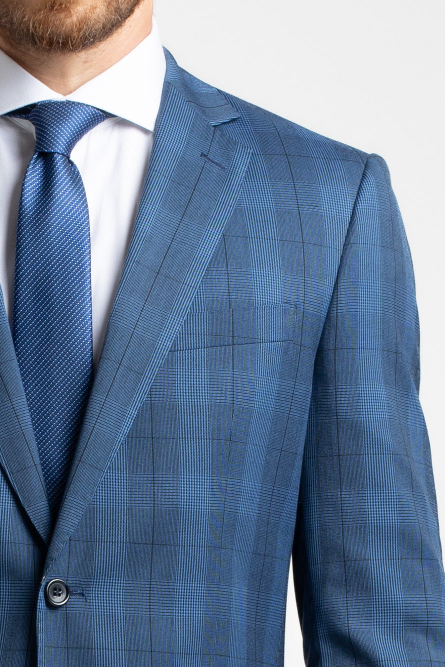 Terno 2 Botões Slim Xadrez Poliviscose - Azul Escuro