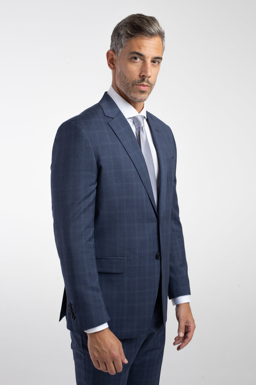 Terno 2 Botões Reda Xadrez Slim - Azul Escuro