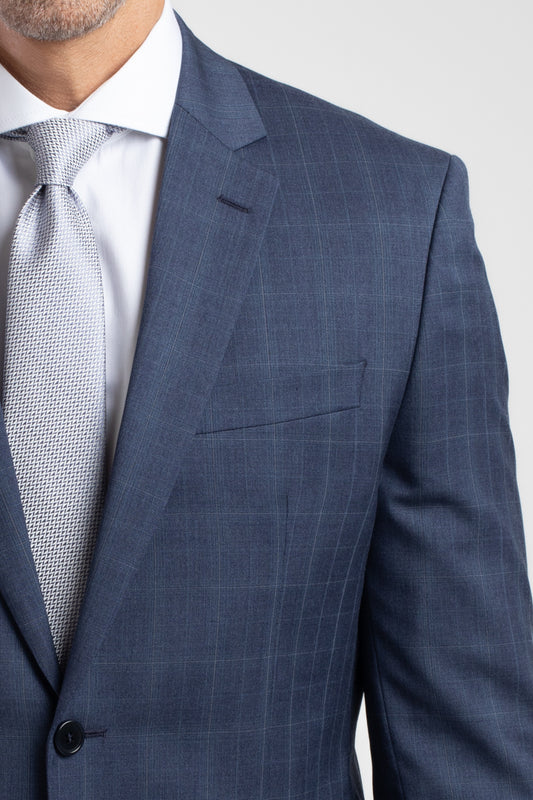 Terno 2 Botões Reda Xadrez Slim - Azul Escuro